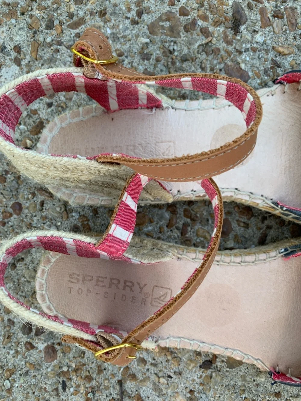 Sperry Navy Anchor Espadrille Sandals with Tan Straps